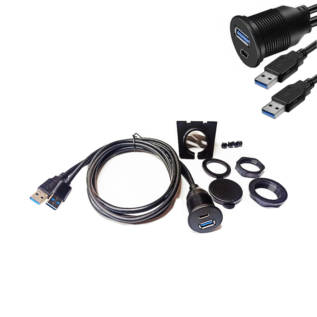 USBUN4 Dual USB 3.0 Female Type C Extension Cable Flush Mount Mounting Bracket Socket 30mm